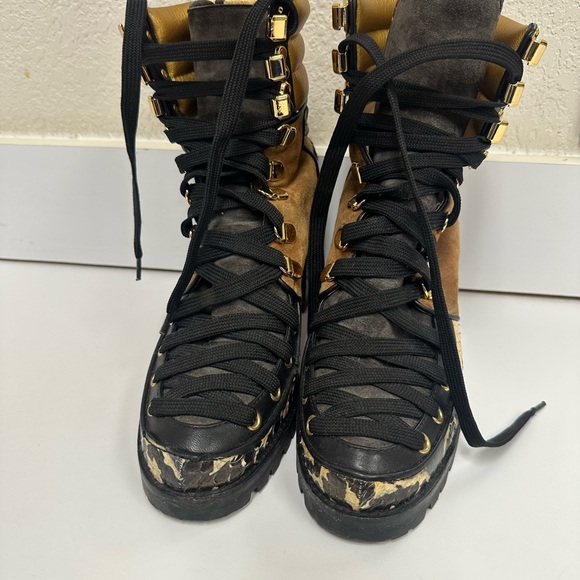 Christian Louboutin Authentic Suede Leopard Print Lace-Up Boots - Picture 2 of 5